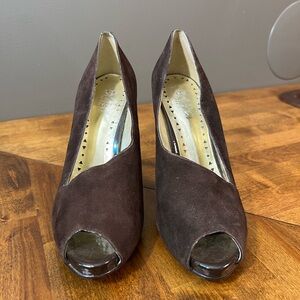 BCBG Dark Brown Peep-Toe Heels